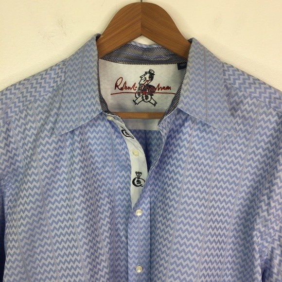 Robert Graham Shirt Blue White Chevron French Cuff Size Extra Large - Picture 2 of 10